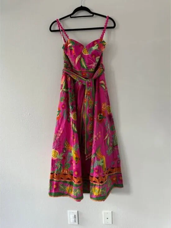 FARM RIO Delicate Fruit Garden Pink Midi Dress Size Small New - Picture 6 of 7